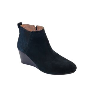 Vionic Paloma Black Suede Wedge Heel Ankle Boots Weather Resistant Size 9.5